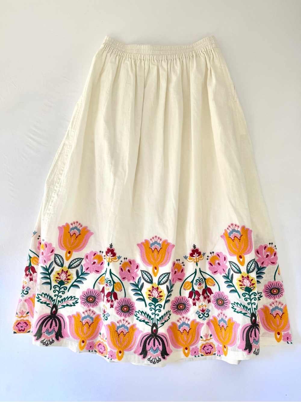 Boden Verity Linen Embroidered Floral Trim Pleated Midi Skirt US 6R - Picture 11 of 16